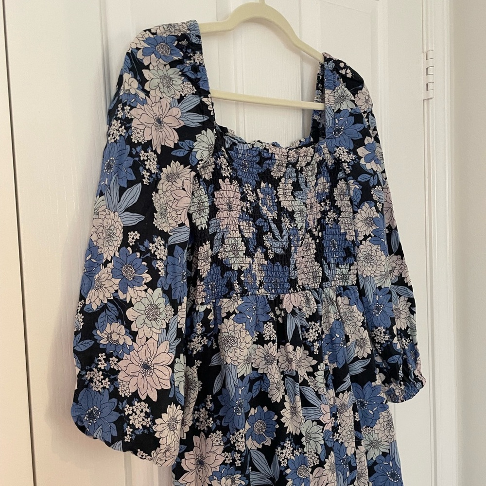 Like New J. Crew Linen daydream dress in blue zinnia floral Small TALL - Picture 7 of 7